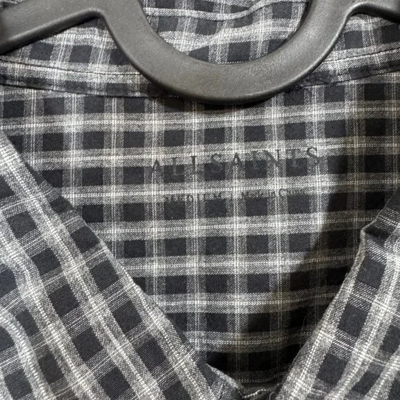 All Saints Murdo Long Sleeve Shirt M Grey Plaid Checkered Button Office Work - Picture 2 of 10